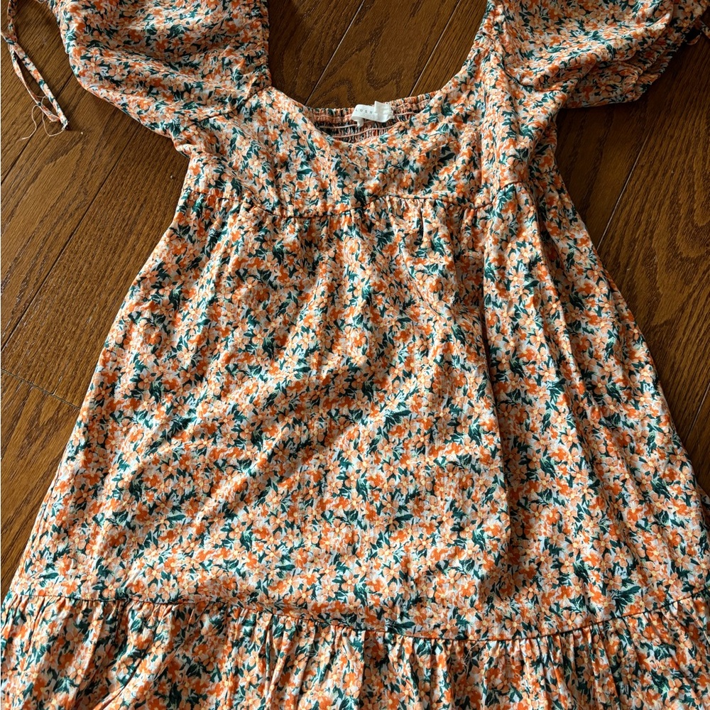Lush Orange Floral Puff Sleeve Mini Dress